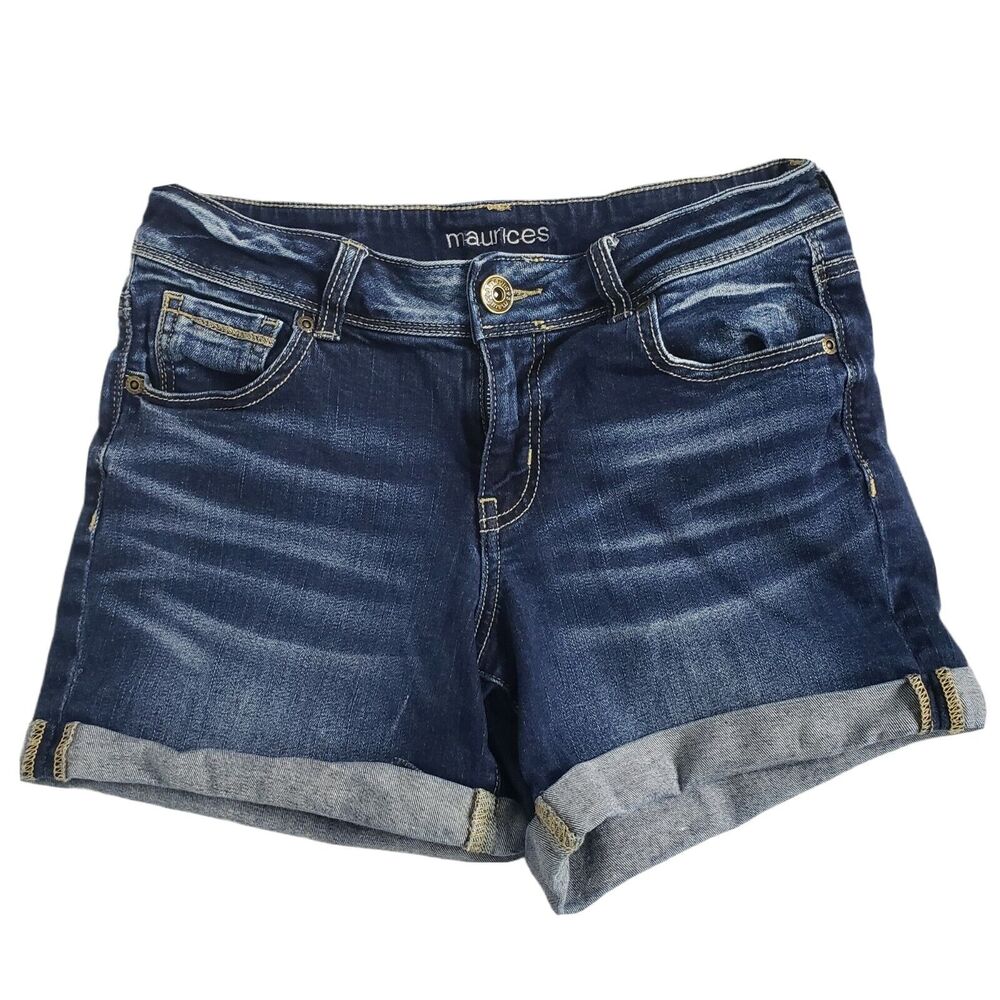 Maurices Womens Shorts Size 1/2 Blue Denim Dark Wash Stretch Cuffed Low Rise